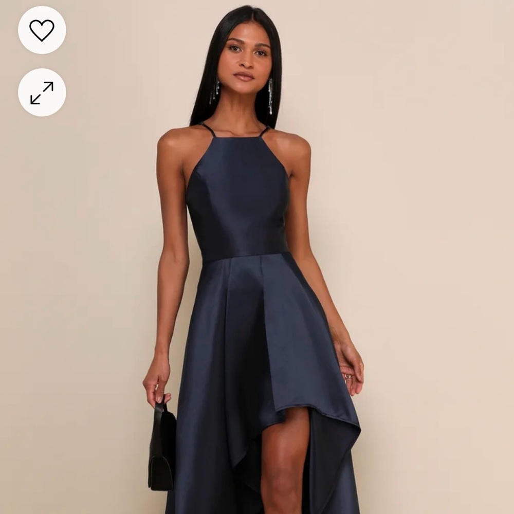 Lulus Broadway Show Navy Blue High-Low Gown